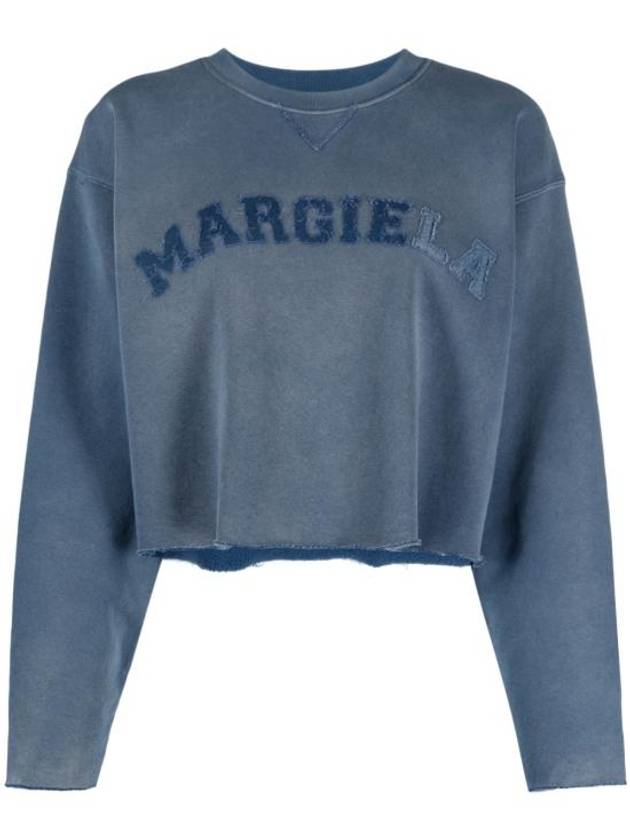 Logo Vintage Cropped Cotton Long Sleeve T-Shirt Blue - MAISON MARGIELA - BALAAN 1