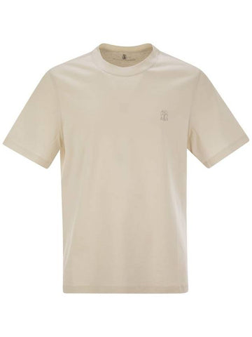 Crew-neck cotton jersey T-shirt with printed logo - BRUNELLO CUCINELLI - BALAAN 1