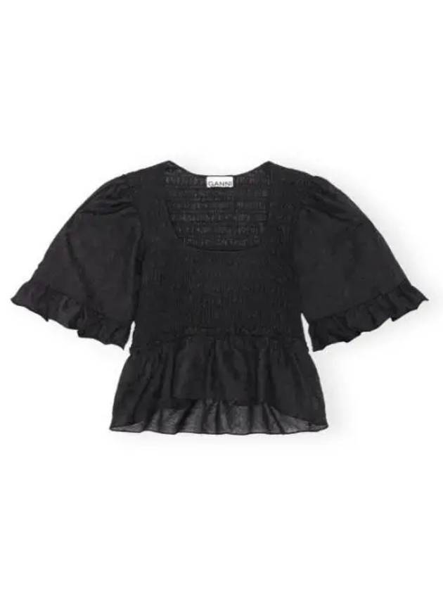 Crinkled Georgette Smock Blouse Black - GANNI - BALAAN 2