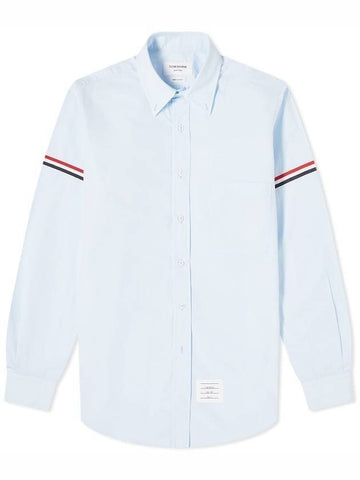 Men's Poplin Grosgrain Armband Classic Long Sleeve Shirt Blue - THOM BROWNE - BALAAN.