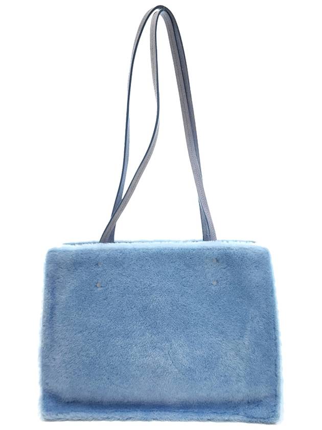 Women's Fur Metal Logo Mustang Tote Bag Sky Blue 1BG121 2EC6 F0637 - PRADA - BALAAN 2