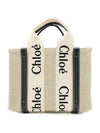 Woody Small Canvas Tote Bag Navy Beige - CHLOE - BALAAN 3