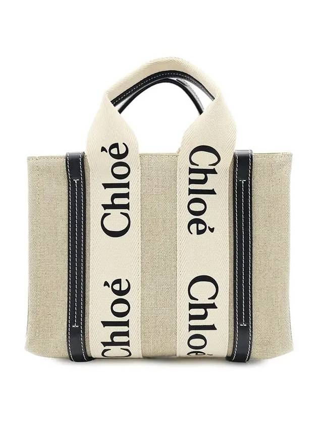 Woody Small Canvas Tote Bag Navy Beige - CHLOE - BALAAN 3