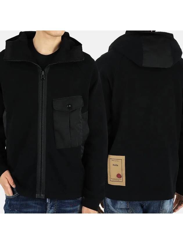 Garment Dyed One-Pocket Cotton Zip Up Hoodie Black - TEN C - BALAAN 2