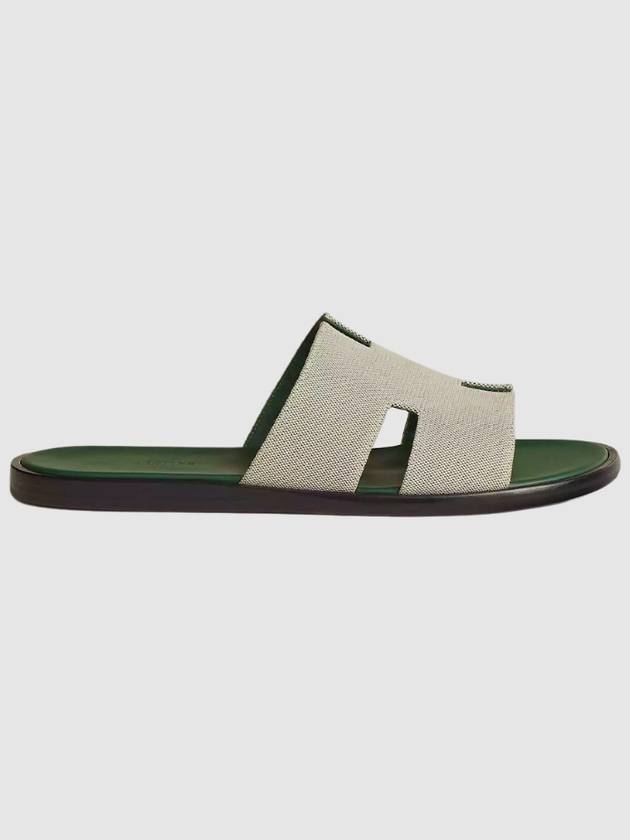 Men's Izmir Sandals Calfskin Fabric Green Twotone - HERMES - BALAAN 7