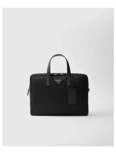 Re-Nylon Saffiano Leather Briefcase Black - PRADA - BALAAN 2