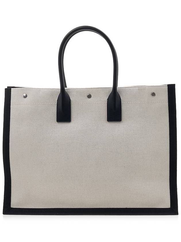 Rive Gauche Canvas Smooth Leather Large Tote Bag Black - SAINT LAURENT - BALAAN 4