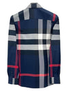 Men's Checked Stretch Cotton Poplin Long Sleeve Shirt Navy - BURBERRY - BALAAN 3