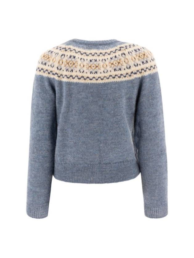 Triomphe Fair Isle Wool Cardigan Light Blue - CELINE - BALAAN 3