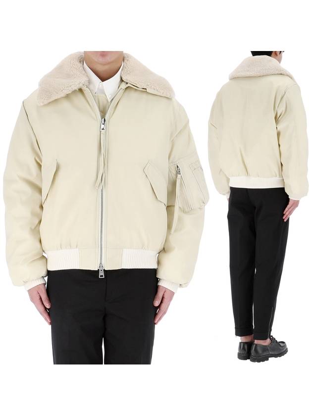 Boxy Shearling Collar Bomber Jacket Ivory - AMI - BALAAN 2