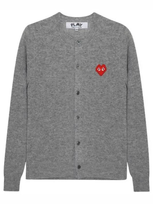 Pixel Red Heart Wappen Wool Cardigan Women - COMME DES GARCONS - BALAAN 1