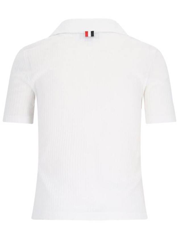 Three Stripes High Twist Rib Polo Shirt White - THOM BROWNE - BALAAN 3