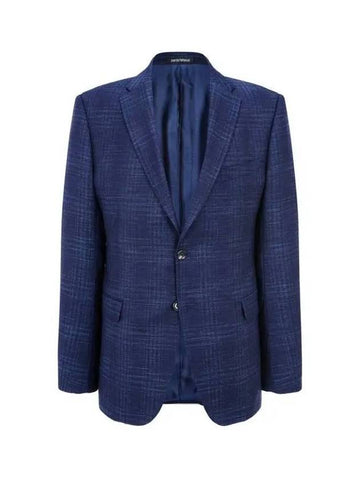 Men s Check Pattern Wool Blend Jacket Navy 270173 - EMPORIO ARMANI - BALAAN 1