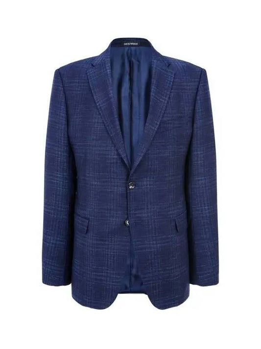 Men s Check Pattern Wool Blend Jacket Navy 270173 - EMPORIO ARMANI - BALAAN 1