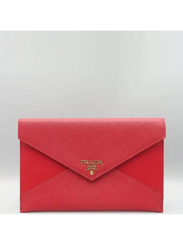 1MF014 Red Saffiano Leather Document Holder Envelope Clutch Bag - PRADA - BALAAN 2