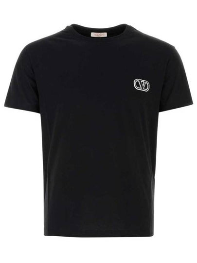 V Logo Signature Patch Cotton Short Sleeve T-Shirt Black - VALENTINO - BALAAN 2