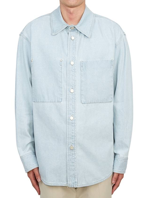 Back Logo Denim Cotton Long Sleeve Shirt Blue - WOOYOUNGMI - BALAAN 5