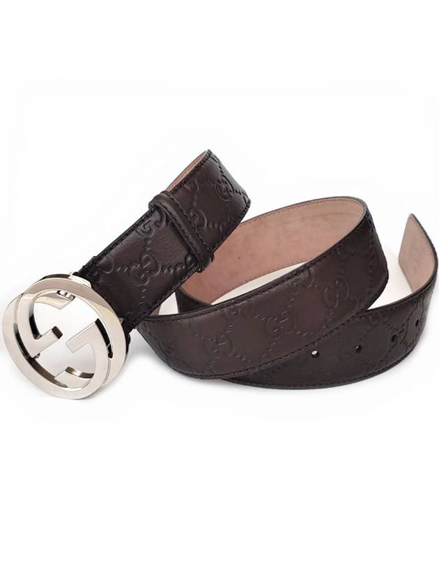 Signature G Buckle Seama Leather Belt Brown - GUCCI - BALAAN 3