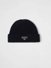 triangle logo wool cashmere beanie navy - PRADA - BALAAN 2