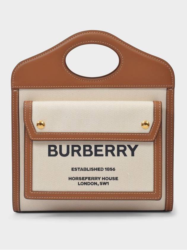 Mini Two-Tone Canvas And Leather Pocket Bag Natural Malt Brown - BURBERRY - BALAAN 2