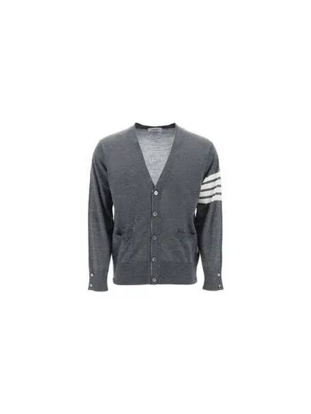 Men's Sustainable Classic Diagonal Wool Cardigan Medium Grey - THOM BROWNE - BALAAN 2