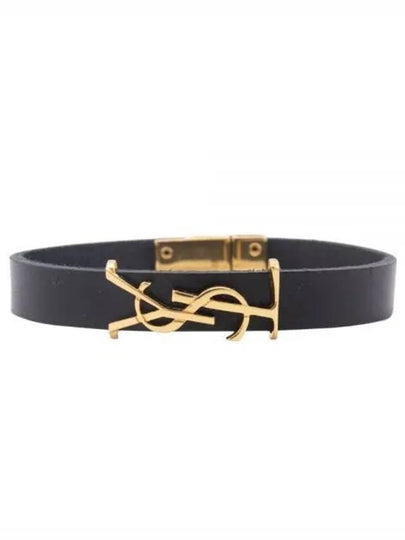 Monogram Logo Leather Bracelet Black - SAINT LAURENT - BALAAN 2