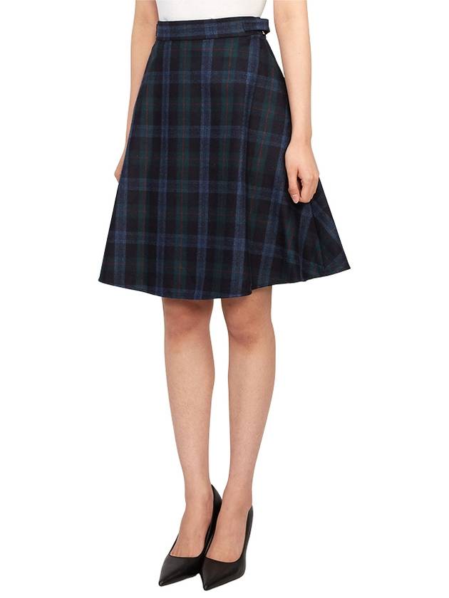 Tartan Flannel Side Tab A Line Skirt Blue - THOM BROWNE - BALAAN 5