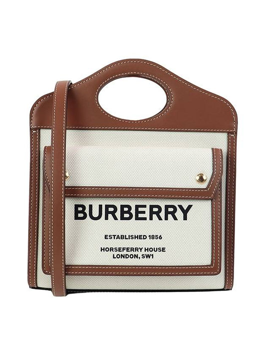 Mini Two-Tone Canvas And Leather Pocket Bag Natural Malt Brown - BURBERRY - BALAAN 2