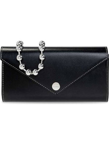 Envelope Recycled Leather Ball Chain Long Wallet Black - GANNI - BALAAN 1