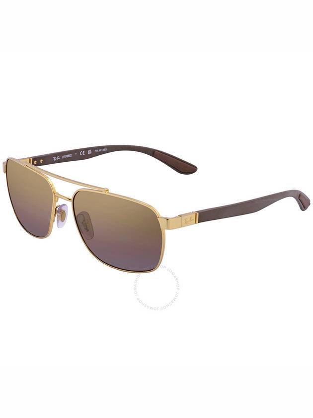 Ray Ban Polarized Purple Mirrored Gold Gradient Rectangular Men's Sunglasses RB3701 001/6B 59 - RAY-BAN - BALAAN 3