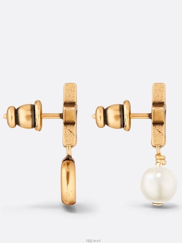 Lucky Charm Stud Crystal Pearl Earrings Gold - DIOR - BALAAN 6