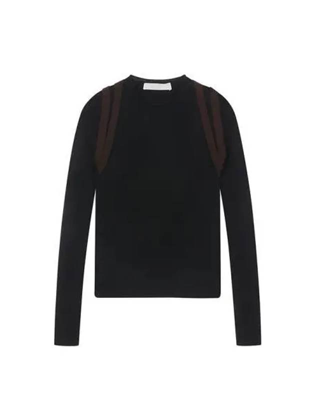 T shirt women s strap detail ribbed knit black ivory - DION LEE - BALAAN 1