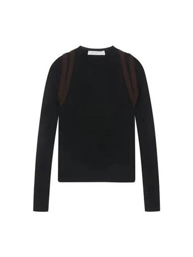 T shirt women s strap detail ribbed knit black ivory - DION LEE - BALAAN 1