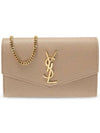 Monogram Uptown Chain Embossed Leather Long Wallet Beige - SAINT LAURENT - BALAAN 1