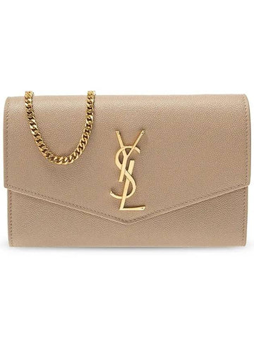 Monogram Uptown Chain Embossed Leather Long Wallet Beige - SAINT LAURENT - BALAAN 1