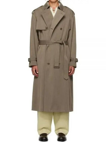 WOOL CAVARLY TWILL LAMI AMINATE TRENCH COAT OLIVE BROWN A24AC01YG cavalry laminate - AURALEE - BALAAN 1