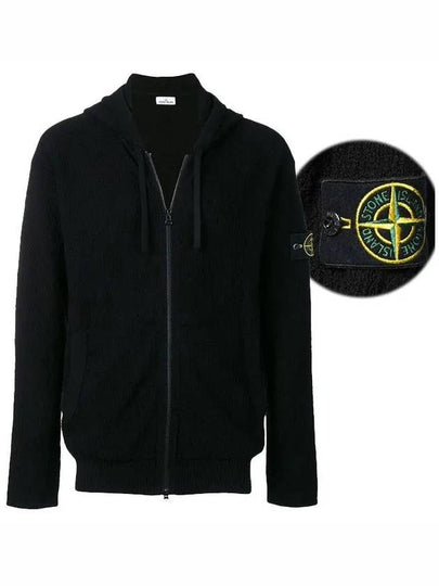 Men's Wappen Patch Embossed Zip Up Hoodie Black - STONE ISLAND - BALAAN 2