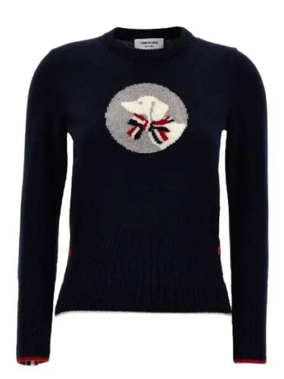 Hector Bow Virgin Wool Knit Top Navy - THOM BROWNE - BALAAN 2