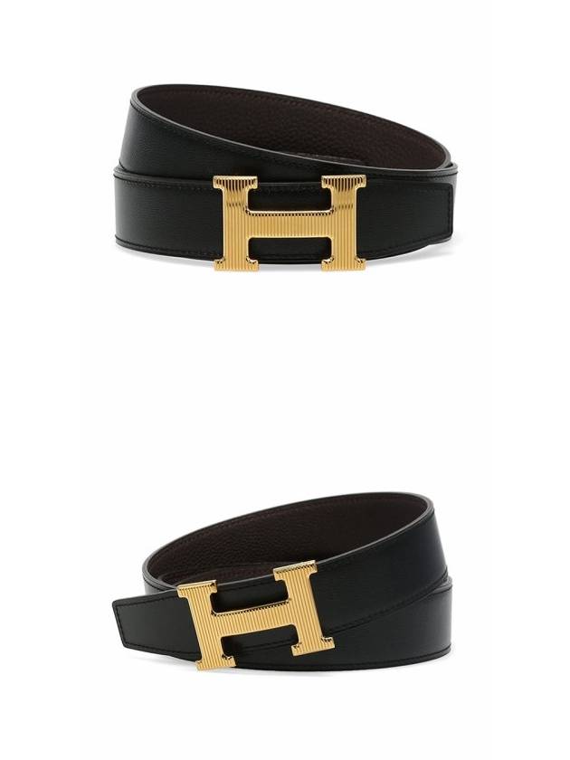 H Buckle Striee Reversible 32mm Leather Belt Noir Chocolate - HERMES - BALAAN 5