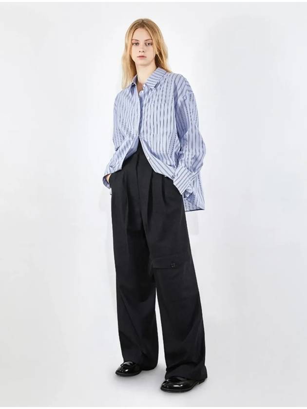 Oversized striped lightweight cotton shirt blue 0085 - VOYONN - BALAAN 7