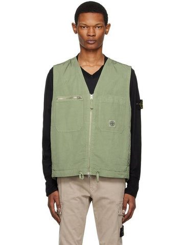 Cupro Cotton Twill TC Logo Patch Vest Green - STONE ISLAND - BALAAN 1