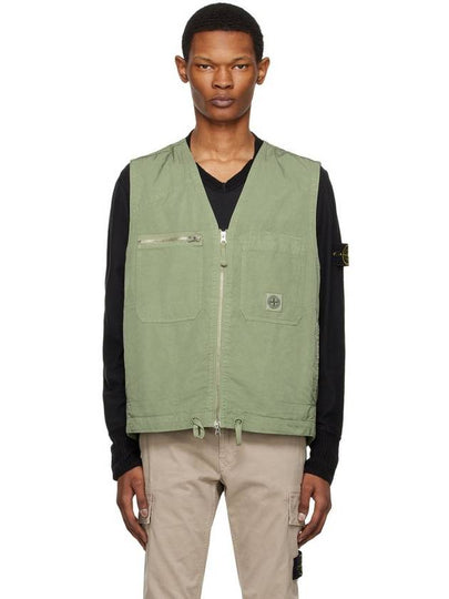 Cupro Cotton Twill TC Logo Patch Vest Green - STONE ISLAND - BALAAN 2