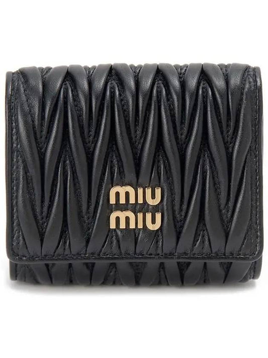 Matelasse Logo Nappa Leather Half Wallet Black - MIU MIU - BALAAN 2