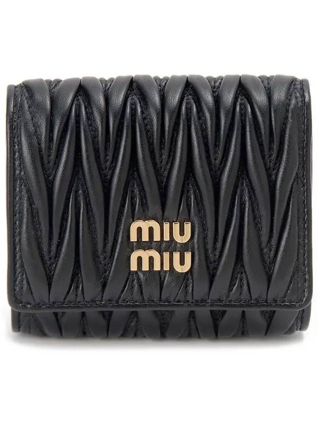 Matelasse Logo Nappa Leather Half Wallet Black - MIU MIU - BALAAN 3