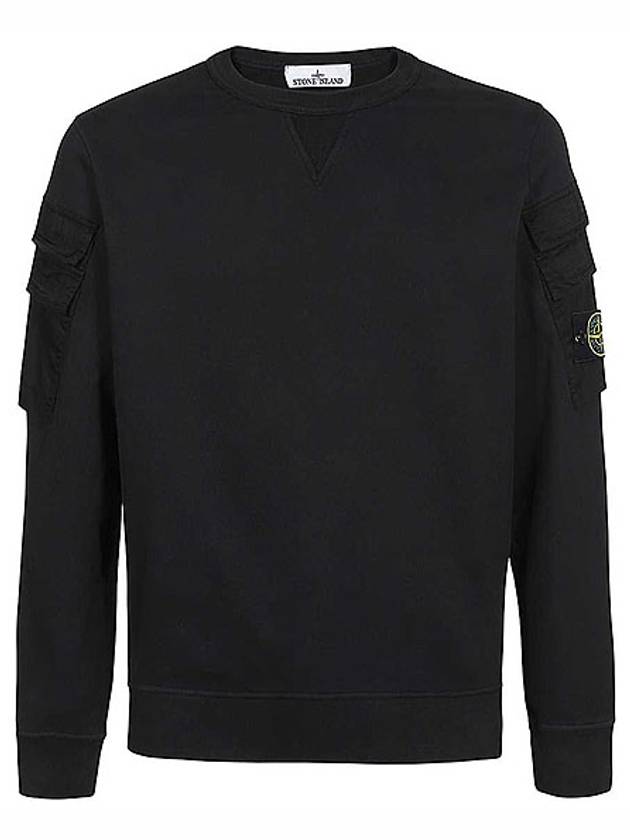 Garment Dyed Double Pocket Brushed Cotton Fleece Sweatshirt Black - STONE ISLAND - BALAAN 2