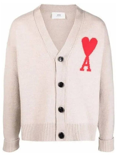 Men's Big Heart Logo Overfit Cardigan Champagne - AMI - BALAAN 2