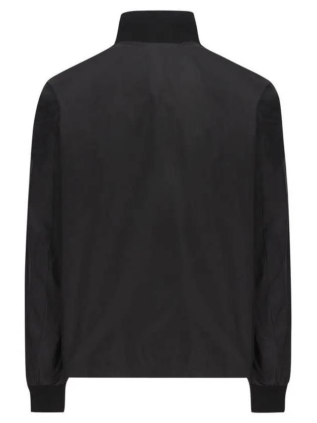 Logo Plaque Silk Blend Zip-Up Jacket Black - PRADA - BALAAN 3