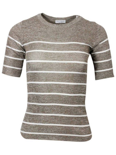 striped short sleeve knit top beige - BRUNELLO CUCINELLI - BALAAN 2