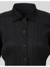 Pleated Please Basic Long Sleeve Shirt Black JJ105 Basics - ISSEY MIYAKE - BALAAN 3