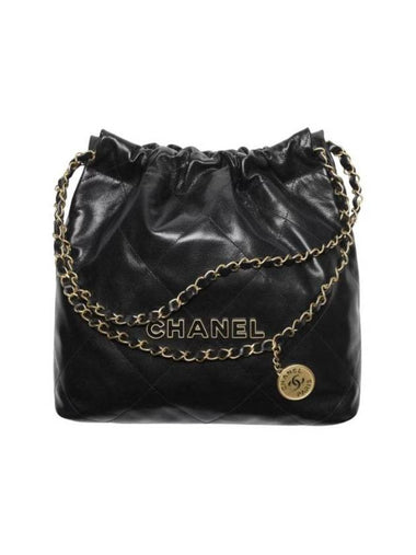 22 Small Shiny Grained Calfskin Shoulder Bag Black - CHANEL - BALAAN 1